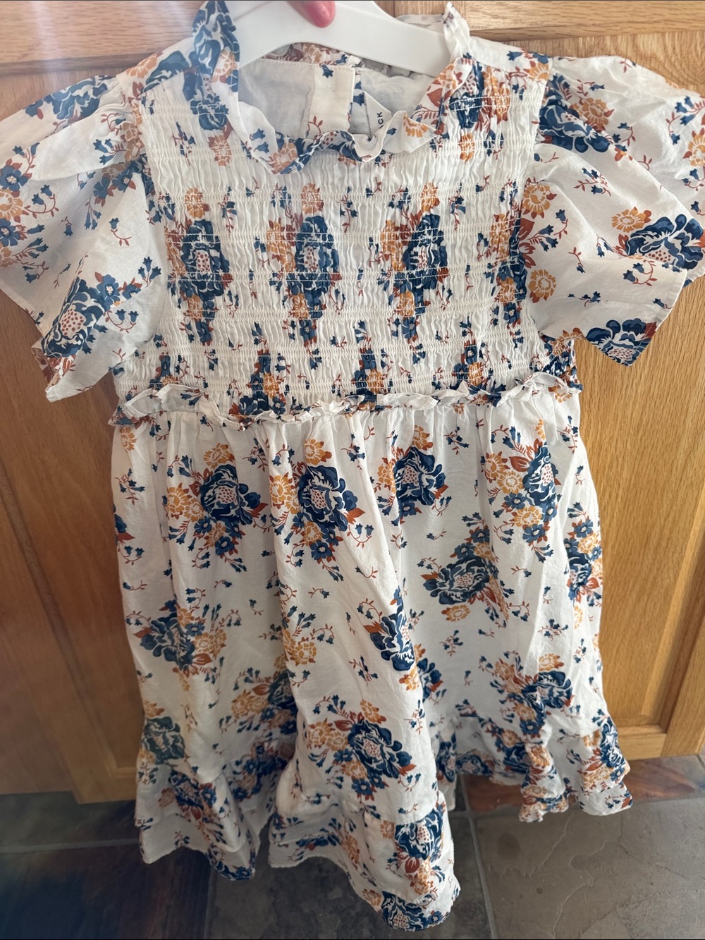 Janie and Jack White Dress with Blue and Mustard Floral Print